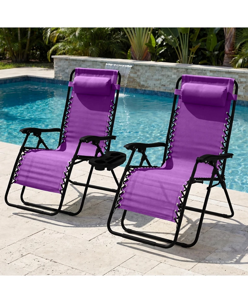 Best Choice Products Set of 2 Extra Wide Zero Gravity Lounge Chair Recliners with Cup Holder