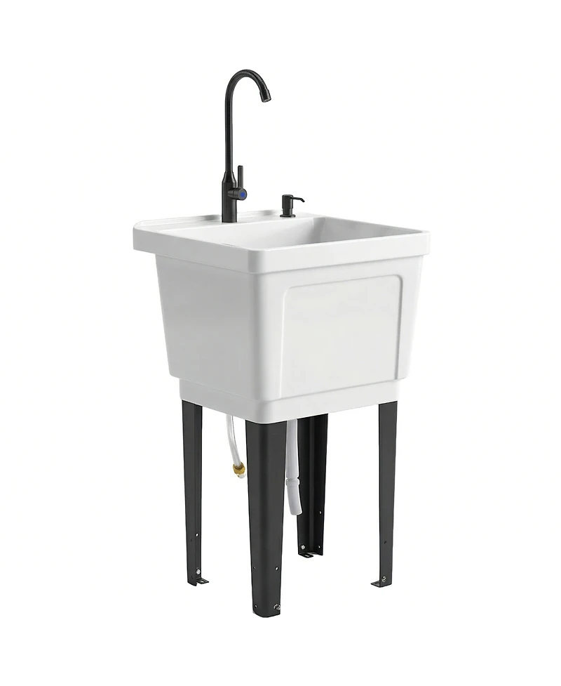 Outsunny Utility Sink Laundry Tub, Freesding Laundry Sink,