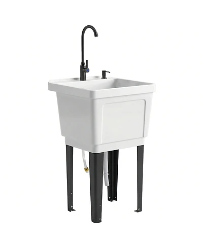 Outsunny Utility Sink Laundry Tub, Freesding Laundry Sink,