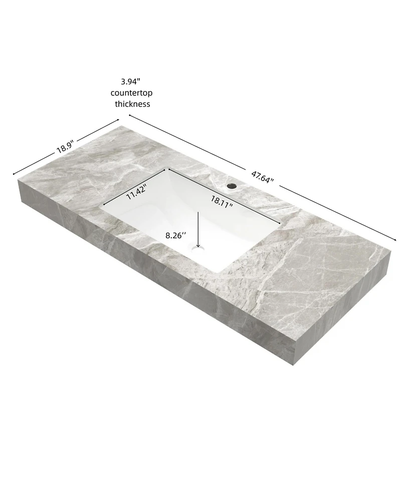 Busdays 48" Light Gray Sintered Stone Countertop Ceramic Basin, No Cabinet No Faucet
