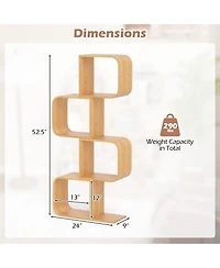 Sugift Four Tier S Shaped Bamboo Bookcase with Open Cubes