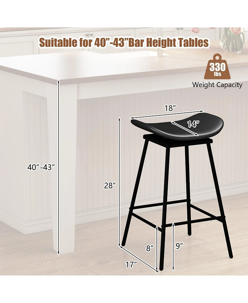 Sugift Set of 2 Swivel Barstools Faux Leather Upholstered Backless with Footrest