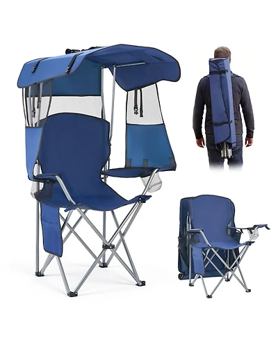 Mecale Camping Chair with Canopy Shade 330 lbs and Magazine Pocket