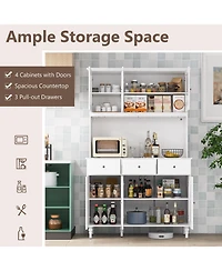 Gouun 77 in Kitchen Pantry Storage Cabinet with Led Lights and Power Outlets