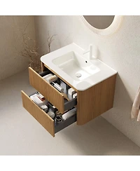 Sillysis Wall Mounted Bathroom Vanity, Integrated Ceramic Sink, Modern 2 Soft Close Drawers, Pre-Assembled