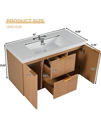 Sillysis Sink Bathroom Vanity Wall Mounted, Soft Close Drawers, Ample Storage, Smc Countertop and Wood Grain Mdf Cabinet