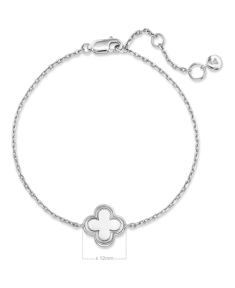 Devata Contour-lined Clover Bracelet in Rhodium Plated Sterling Silver, Adj 6.5/7.0/7.5 inch