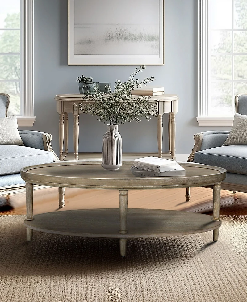 Martha Stewart Collection Ayanna 48" Wood Oval Coffee Table with Shelf