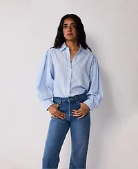 Reistor Women's Long Balloon Sleeves Striped Shirt