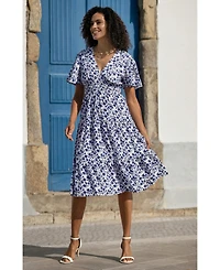 Yumi Women's Floral Angel Sleeve Midi Dress