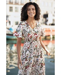 Yumi Women's Botanical Print Viscose Midi Dress