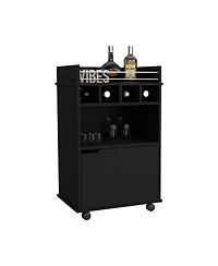 flynama 35 Inch Bar Cart with 2 Shelves, 4 Wine Cubbies and 1 Cabinet