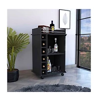 flynama Bar Cart with 2 Shelves, 6 Wine Racks and 4 Casters, Glass Door Home Bar Cart