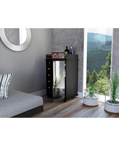 flynama Bar Cart with 2 Shelves, 6 Wine Racks and 4 Casters, Glass Door Home Bar Cart