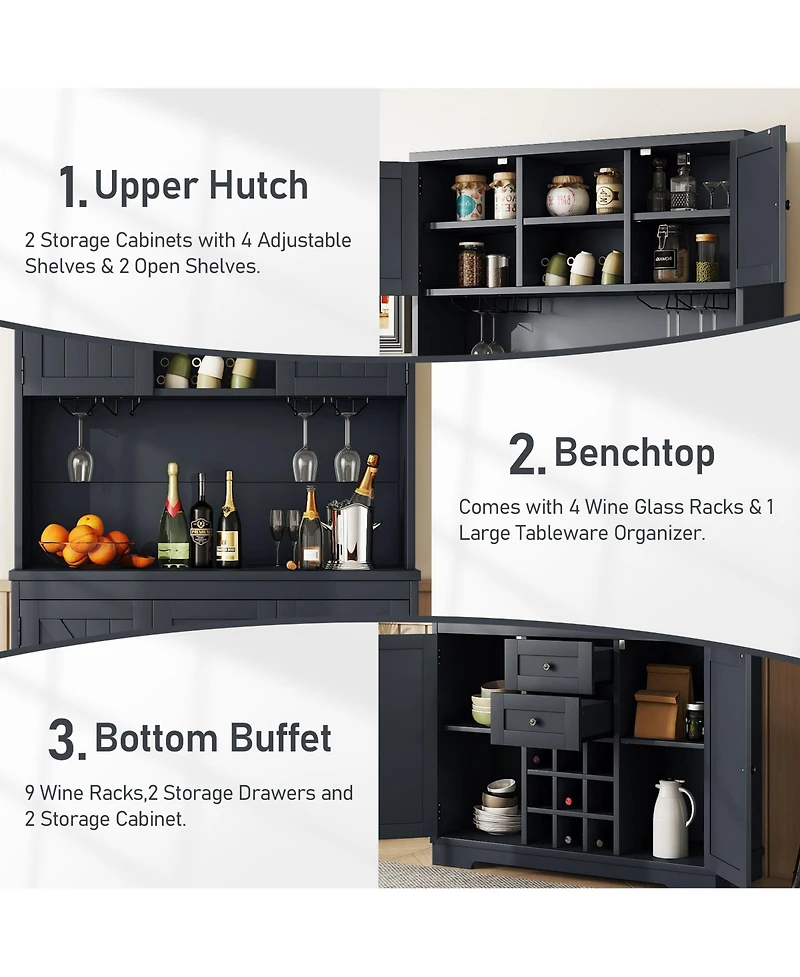 flynama Bar Cabinet with 16 Cabinets, 1 Drawer, 3 Shelfs