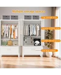 Rainsken 60 Inch Tall Farmhouse Armoire Wardrobe Closet, Clothing Storage Cabinet with 2 Doors, 1 Drawer and Hanging Rod for Bedroom