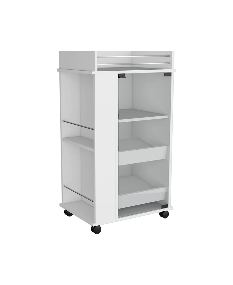 flynama Bar Cart with Casters, Glass Door and 2-Side Shelf for Home Entertainment