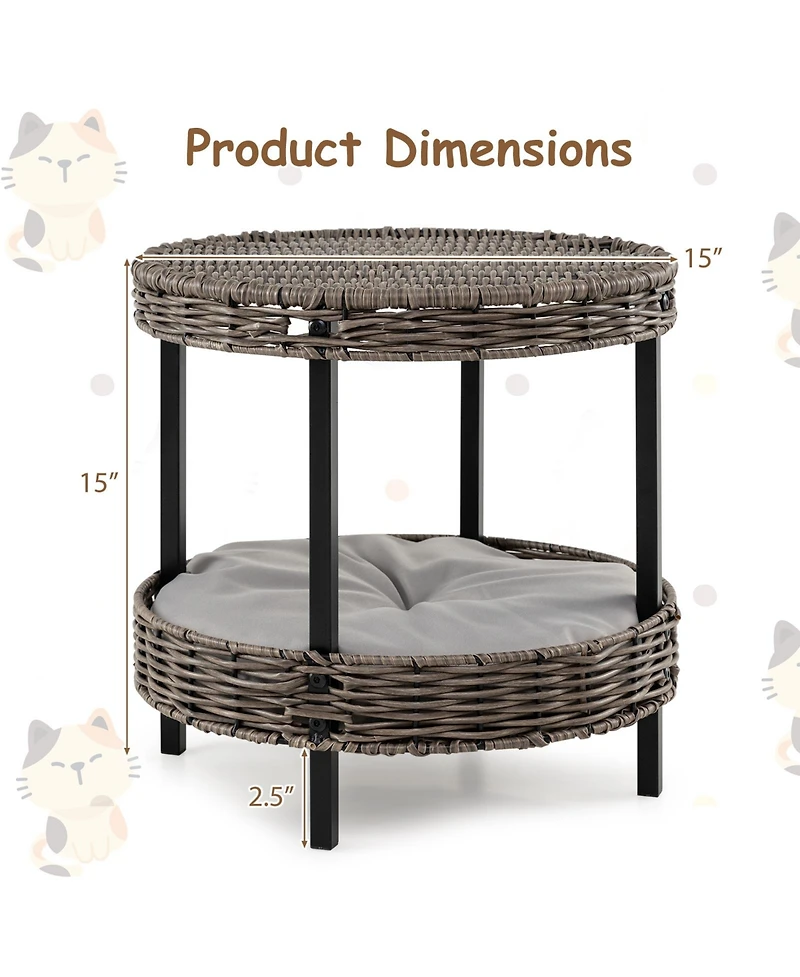 Cozito Cat Nest 2-Tier Rattan with Removable Padded Cushion