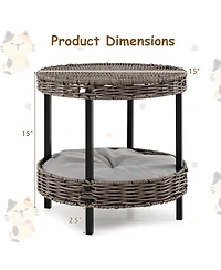 Cozito Cat Nest 2-Tier Rattan with Removable Padded Cushion