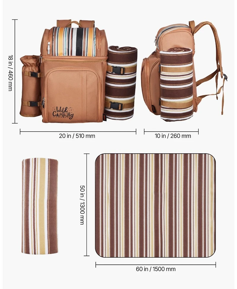 Mecale 4-Person Picnic Backpack with Insulated Cooler, Blanket and Tableware Set