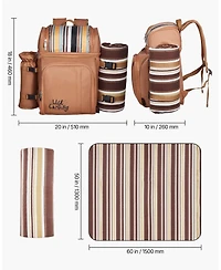 Mecale 4-Person Picnic Backpack with Insulated Cooler, Blanket and Tableware Set