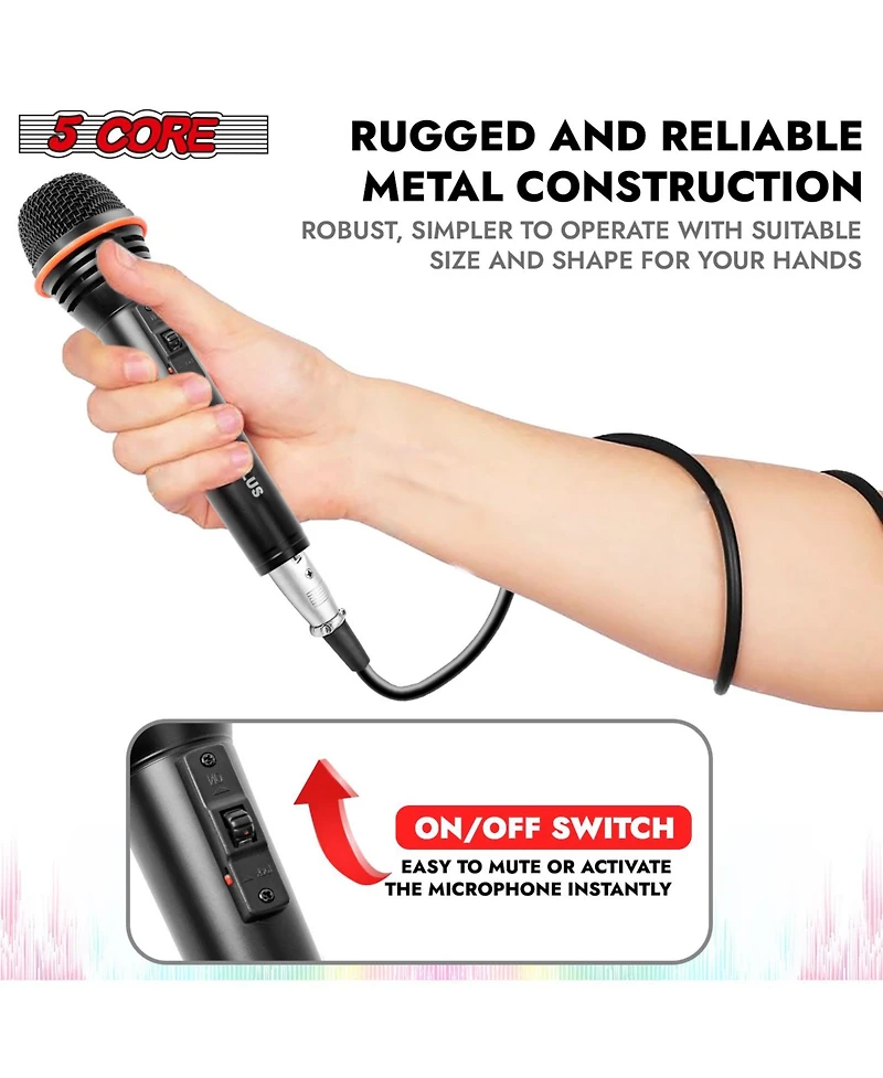 5 Core Microphone 3Pc Dynamic Vocal Handheld Mic Cardioid Singing Karaok Microfono w On Off Switch