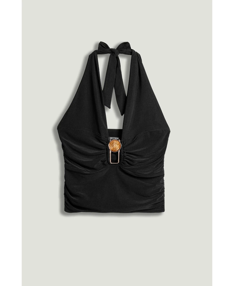 Nocturne Women's Deep V Halter Detail Blouse