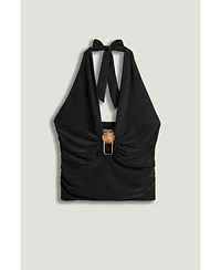 Nocturne Women's Deep V Halter Detail Blouse