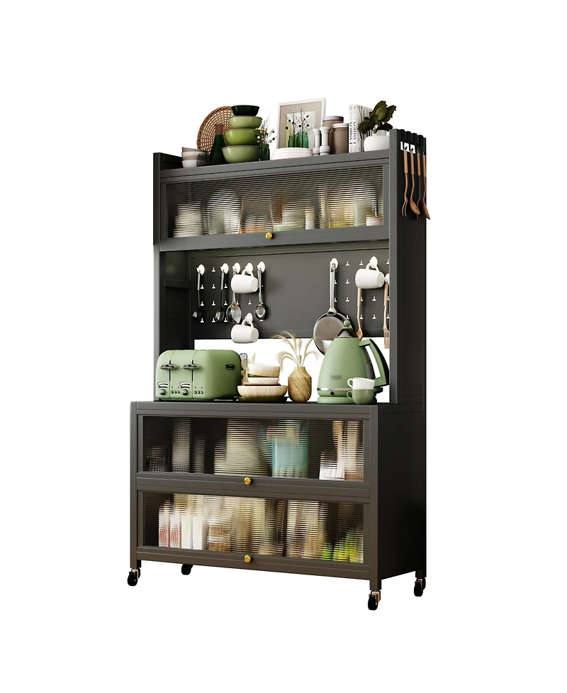 flynama 65" 5-Tier Kitchen Bakers Rack with Flip Door Cabinet, Microwave Stand Coffee Bar