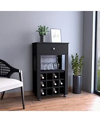 flynama Bar Cart with 12 Built-in Wine Rack, 8-Glass Rack and Spacious Drawer