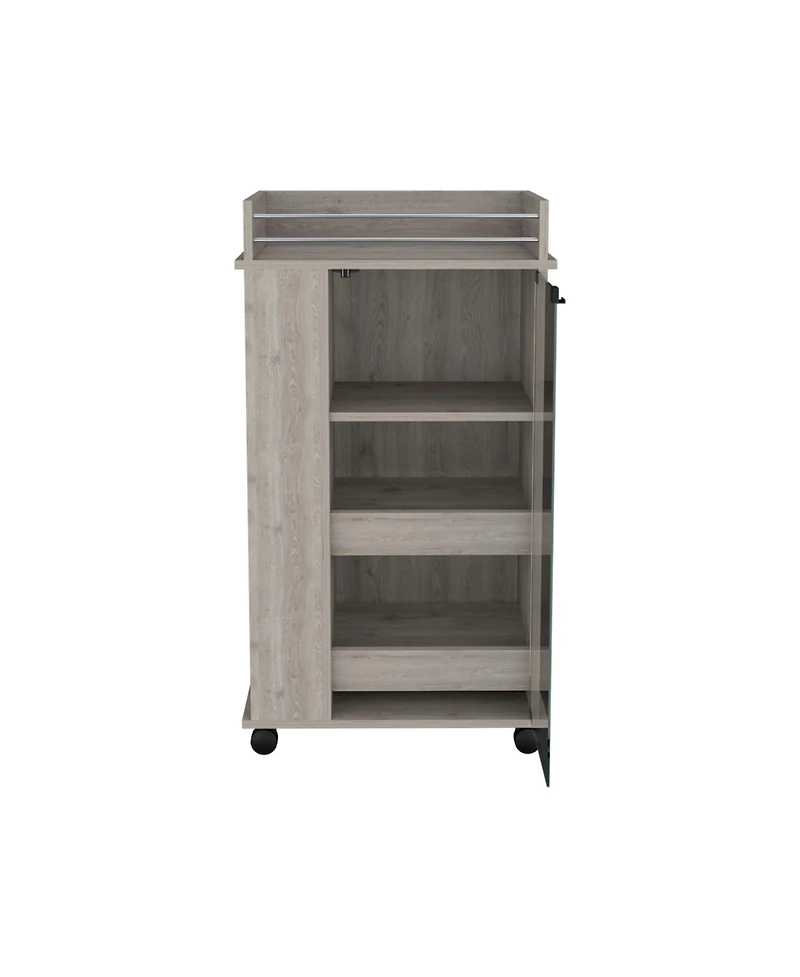 flynama Bar Cart with Glass Door, 2-Side Shelves and Casters