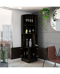 flynama Corner Bar Cabinet with 8 Bottle Cubbies, 2 Doors and 12 Wine Glass Rack