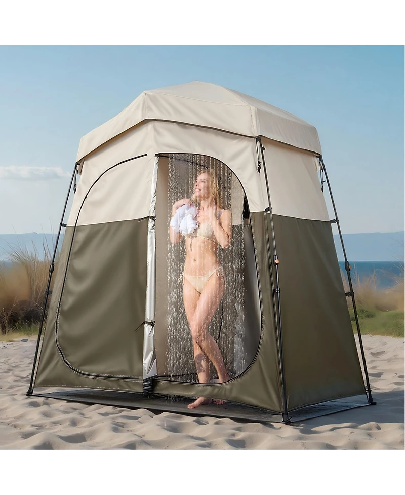 Gouun 2-Room Portable Camping Shower and Changing Tent with Stakes