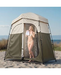 Gouun 2-Room Portable Camping Shower and Changing Tent with Stakes