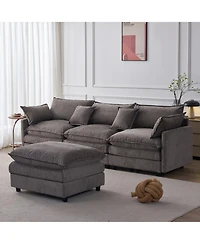 Rainsken L-Shaped Modular Sectional Sofa, 105" 3-Seater Convertible Chenille Couch with Removable Ottoman for Living Room Decor