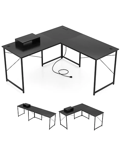 Sugift 95 Inch 2-Person L-Shaped Long Reversible Computer Desk with Monitor Stand