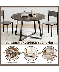 Sugift 47 Inch Round Dining Table with Stable X-shaped Base and Round Thickened Tabletop.