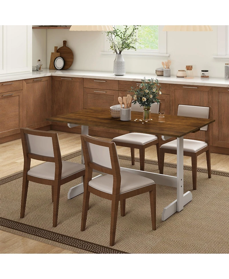Sugift 55 Inch Dining Table for 4-6 People Rectangular Kitchen Table with Solid Wood Trestle Base.