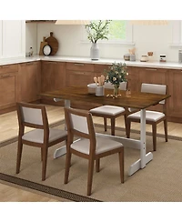 Sugift 55 Inch Dining Table for 4-6 People Rectangular Kitchen Table with Solid Wood Trestle Base.