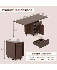 Sugift Folding Dining Table 3-in-1 Space-Saving Drop Leaf Kitchen Table with Lockable Wheels.