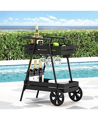 flynama Rex Modern Industrial Iron Frame Bar Cart with Wine Holders