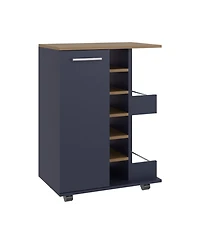 flynama Bar Cart with 2 External Shelves, 6 Wine Racks, Single Door Cabinet and Locking Casters
