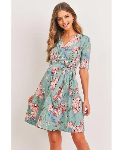 Hello Miz Maternity Floral Wrap Dress with Tie Waist Nursing Friendly