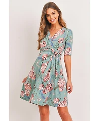 Hello Miz Maternity Floral Wrap Dress with Tie Waist Nursing Friendly