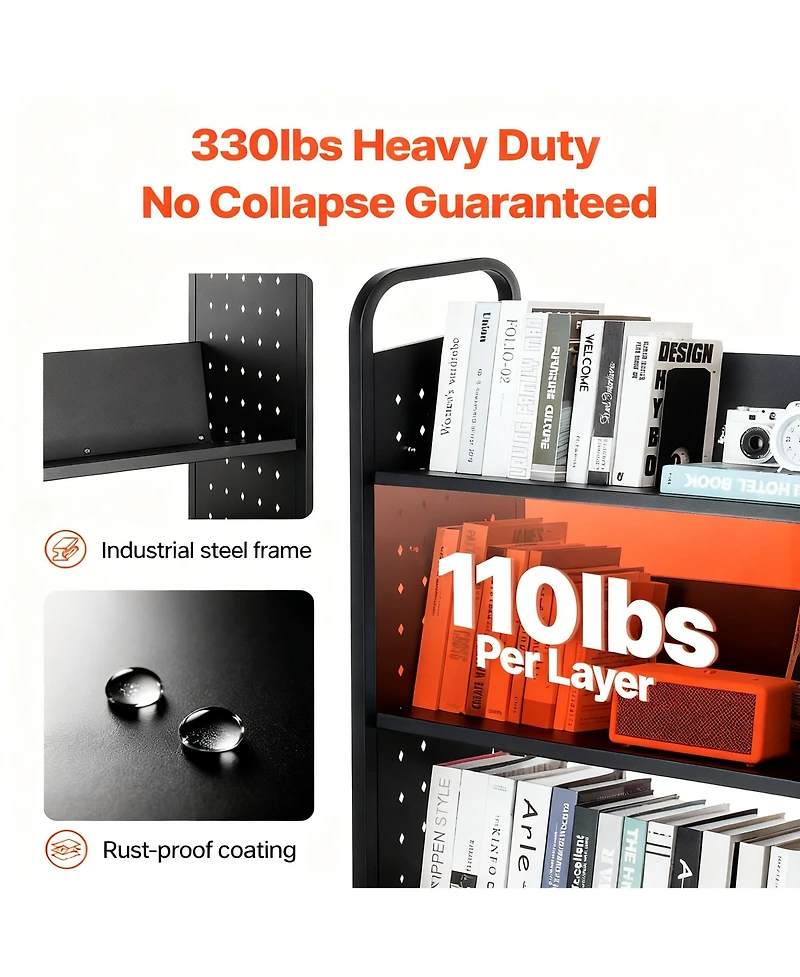 Yigii 3-Tier Rolling Book Cart, 330 lbs Capacity, Silent Casters, Easy Assembly