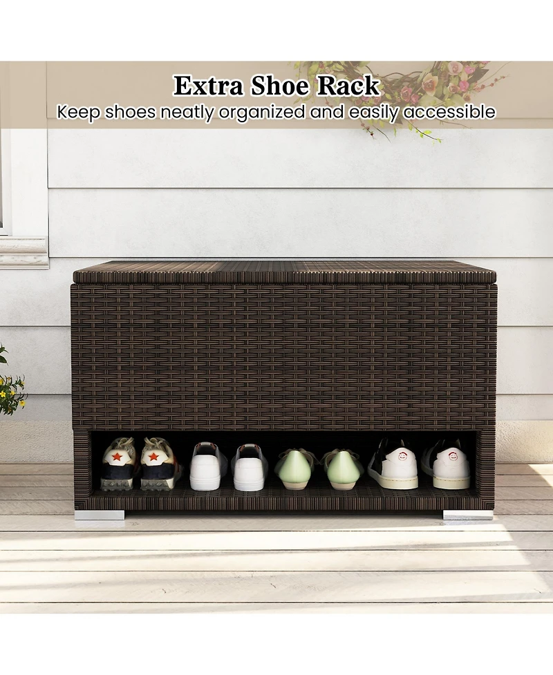 Gouun Pe Rattan Patio Storage Bin with Waterproof Liner and Shoe Rack