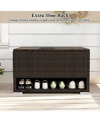 Gouun Pe Rattan Patio Storage Bin with Waterproof Liner and Shoe Rack
