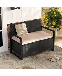 Gouun Wicker Loveseat Storage Bench with 40-Gallon Compartment and Cushion