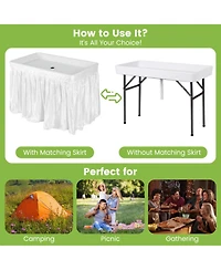 Gouun 4 Ft Folding Party Ice Cooler Table with Matching Skirt and Drain