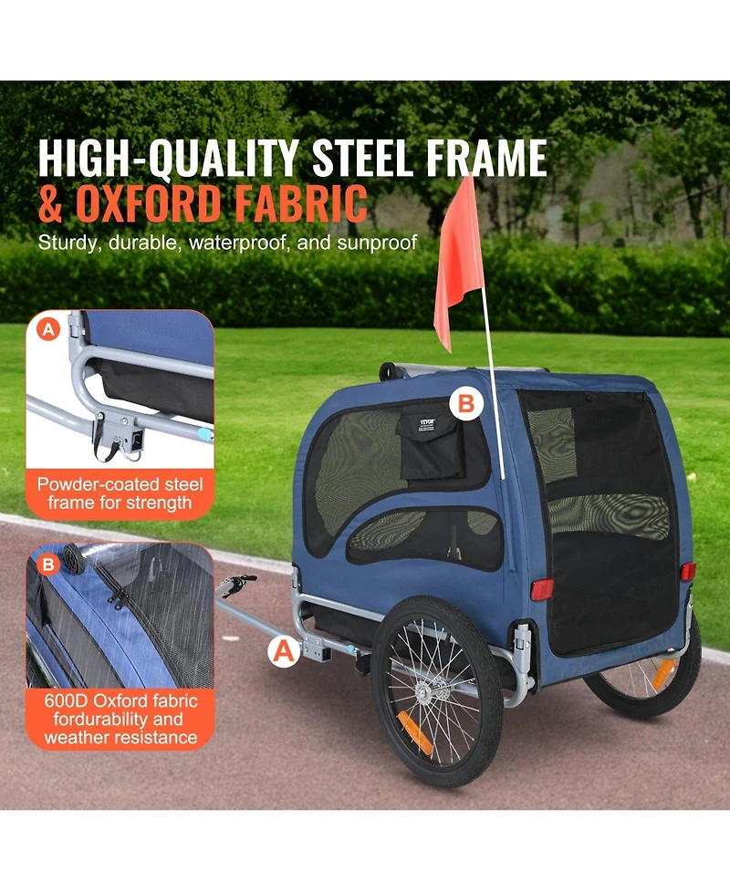 Aostirmotor Dog Bike Trailer Pet Carrier Supports 100 lbs, Easy Fold with Quick Release Wheels, Universal Coupler,Blue/Black